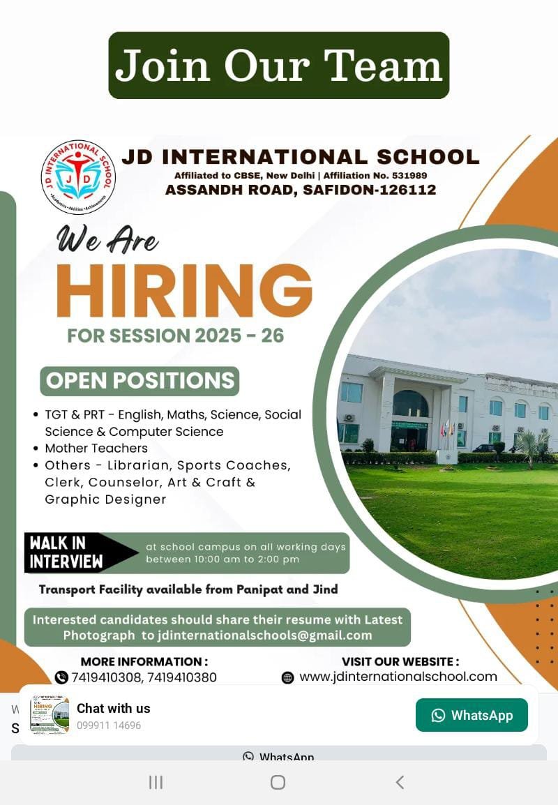 School Jobs at  JD International School ,  Jind